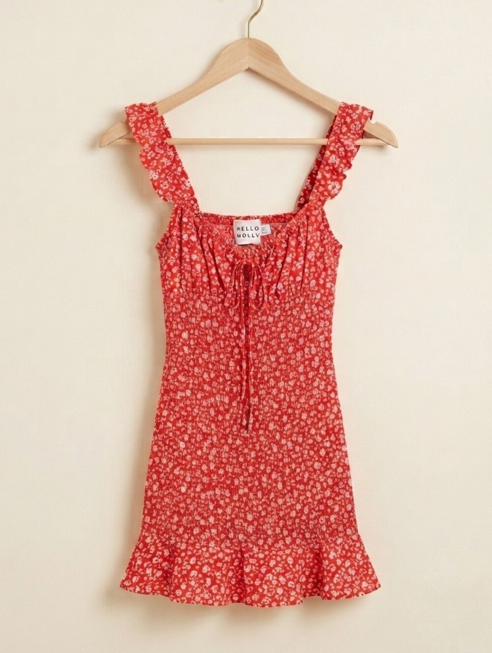 Hello Molly Misty Fountains Floral Mini Dress Red Ruffle Hem - Picture 5 of 7